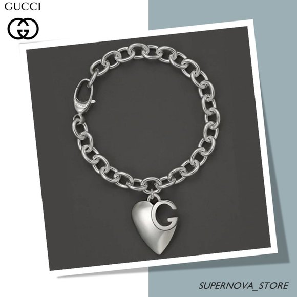 Gucci Sterling Silver Heart Cut-Out G Charm Logo Chain Bracelet 8” New Box $590 - Picture 1 of 15